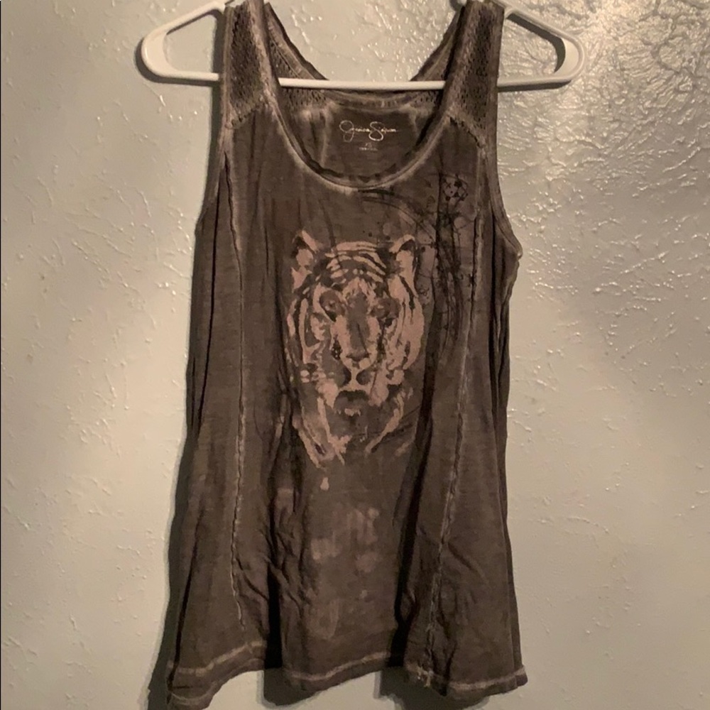 Jessica Simpson distressed washed out tiger tank